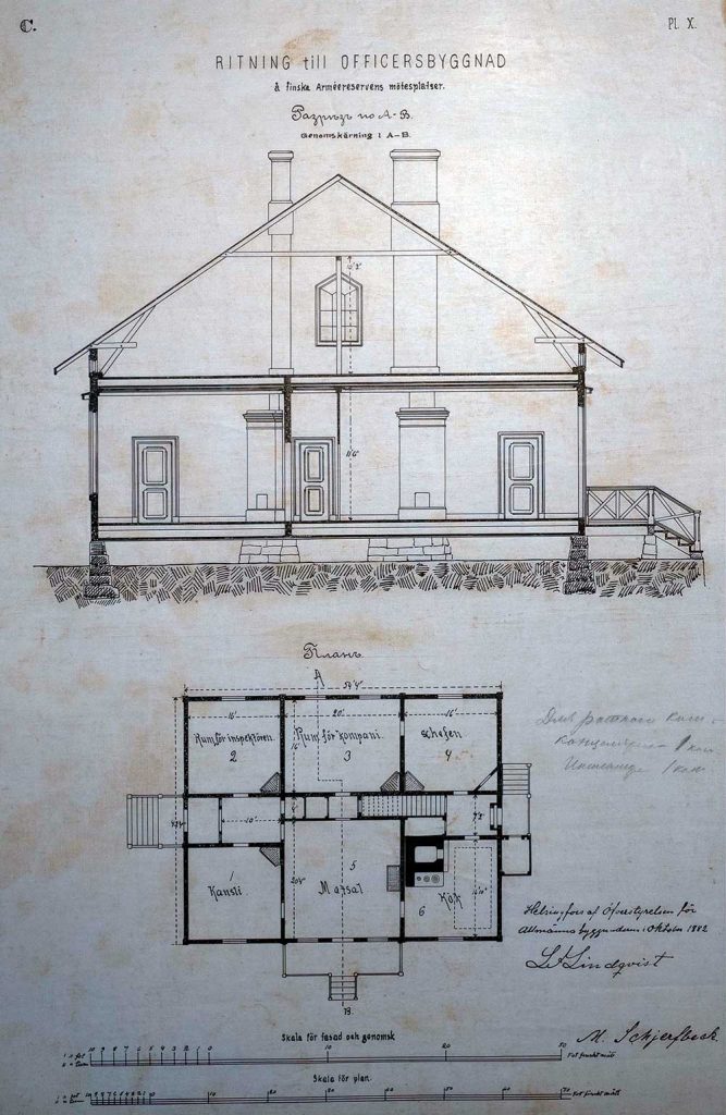 Mallipiirustus upseerirakennukseksi. Kansallisarkisto, Helsinki.
